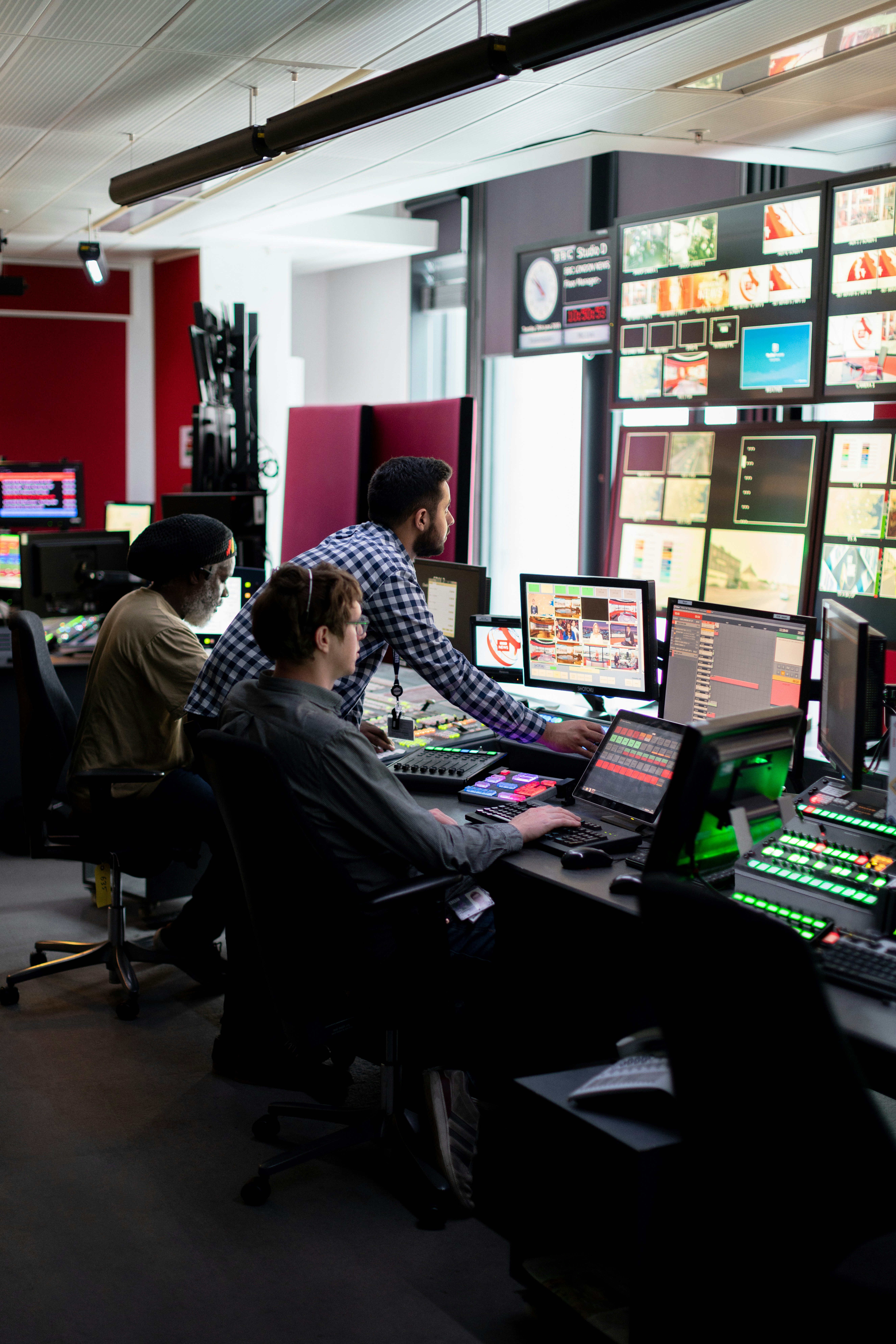Team working in a broadcast technology studio